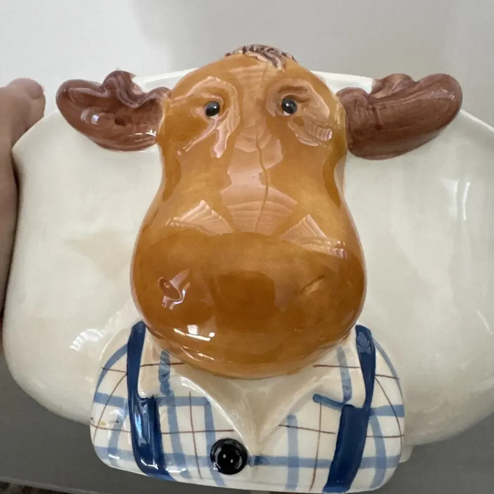 Harry And David Big Moose Ceramic Bowl 3-D Rare 10”wide 4.5” Tall
